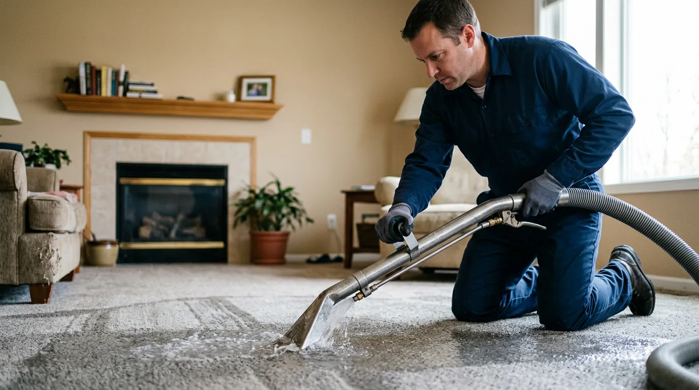 Water damage restoration technician working near Cambridge City, IN